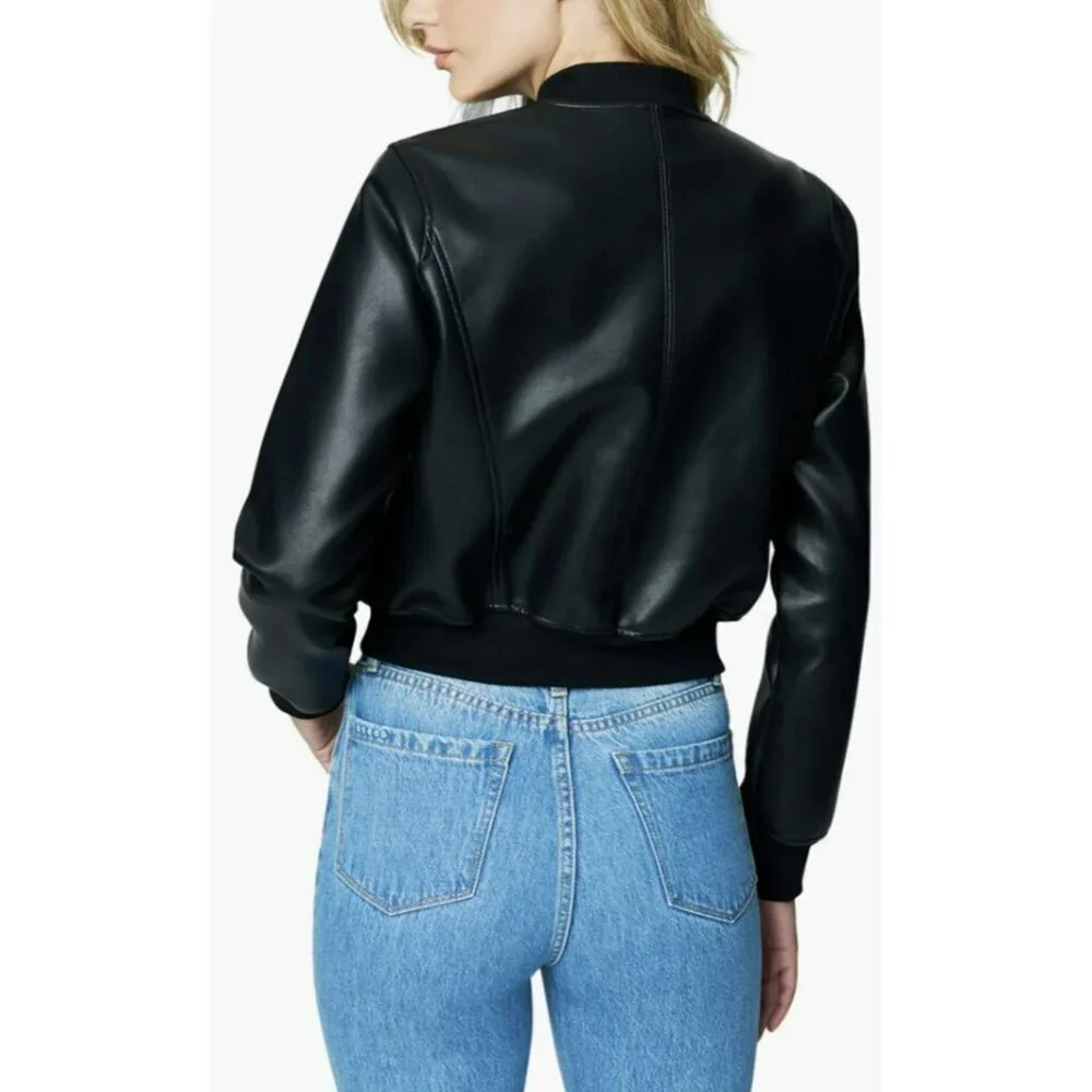 Blank NYC Black Vegan Faux Leather Bomber Jacket Sz Large NWT